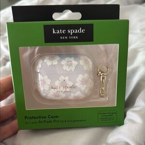 Kate Spade White Floral AirPods Pro Case with Gold Keychain